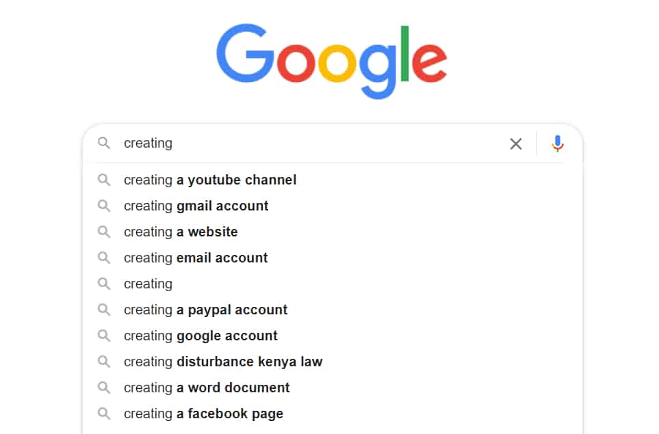 YouTube video ideas from Google autocomplete.