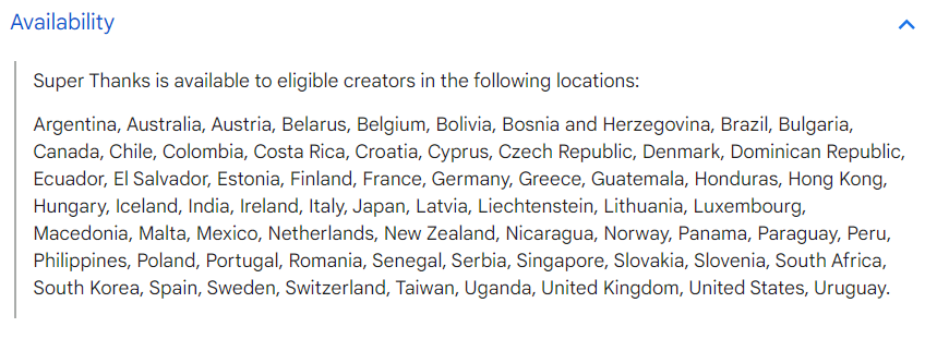 Super thanks are available in these countries 